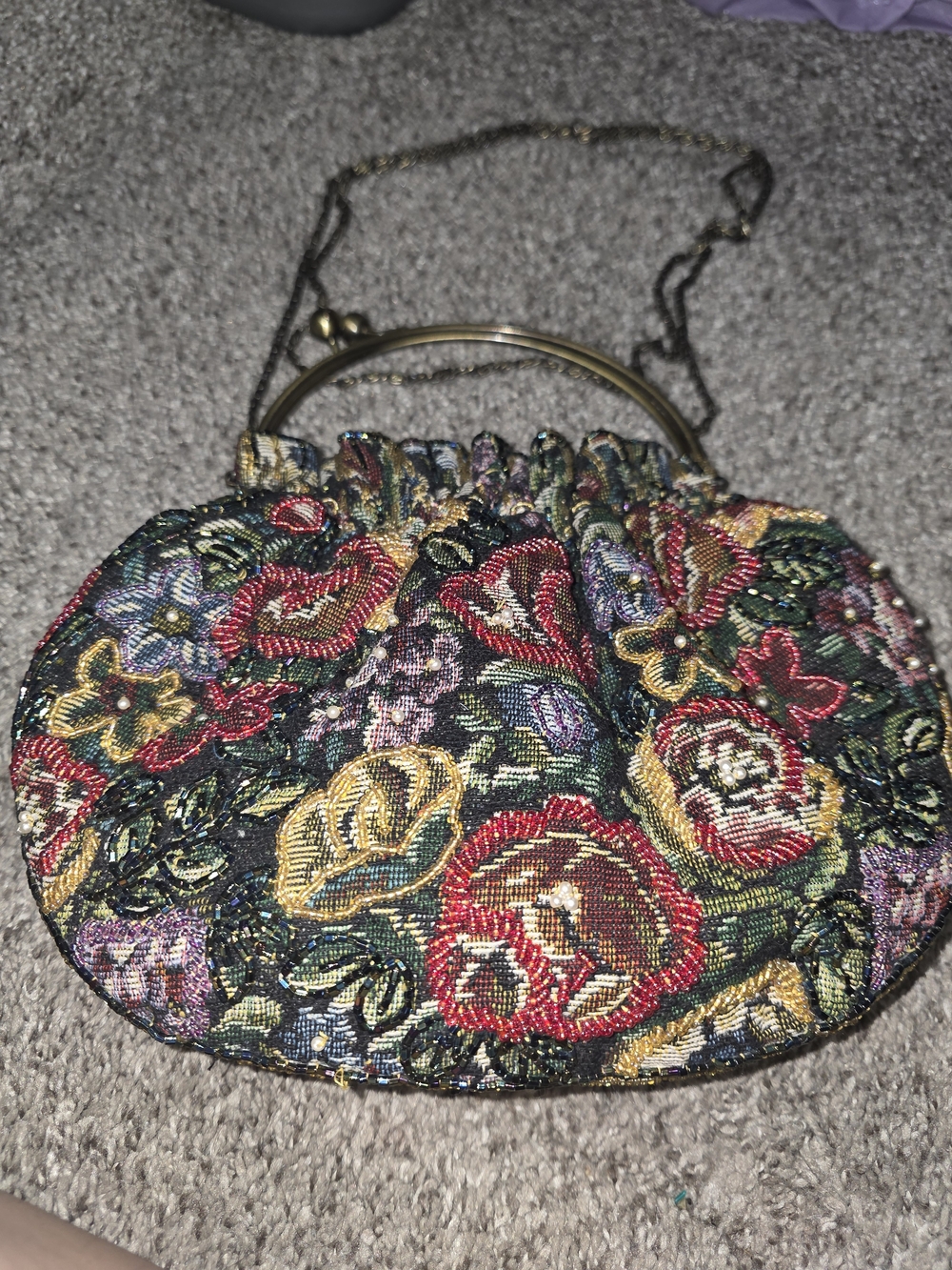 Vintage ERMO Beaded Floral Tapestry Purse